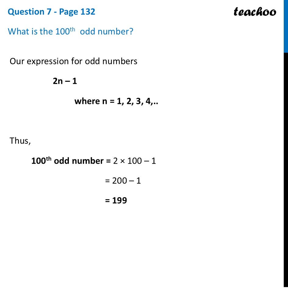 [Maths] What is the 100th  odd number? - [Class 7 Ganita Prakash] - Parity of Expressions