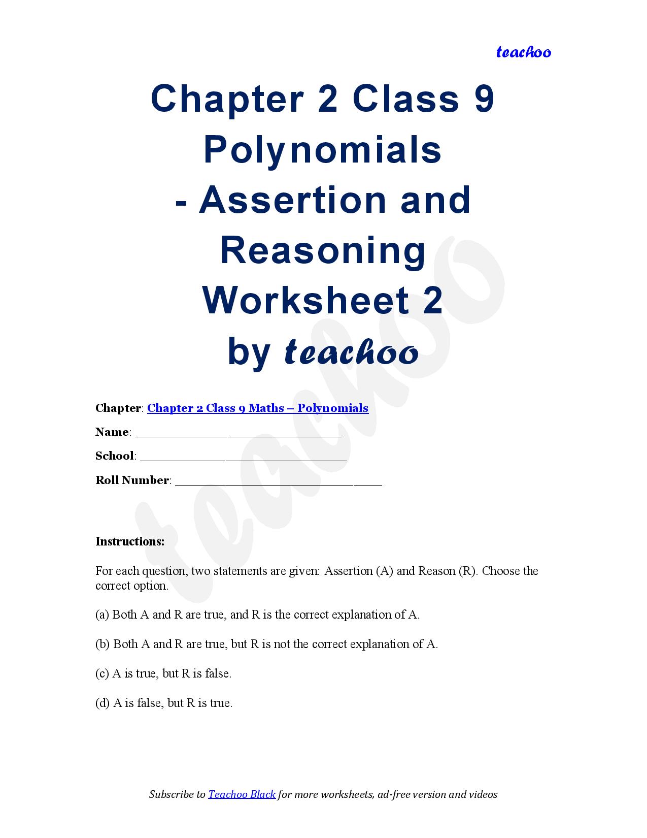 Class 9 Maths - Assertion Reasoning Questions Worksheet (with answer) - Teachoo Questions - Assertion Reasoning