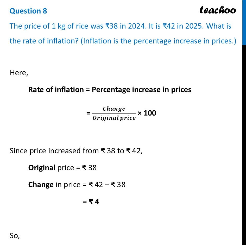 [Class 8] The price of 1 kg of rice was ₹38 in 2024. It is ₹42 in 2025 - Figure it out - Page 19, 20
