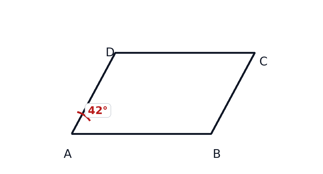 Parallelogram ABCD with ∠A = 42°.