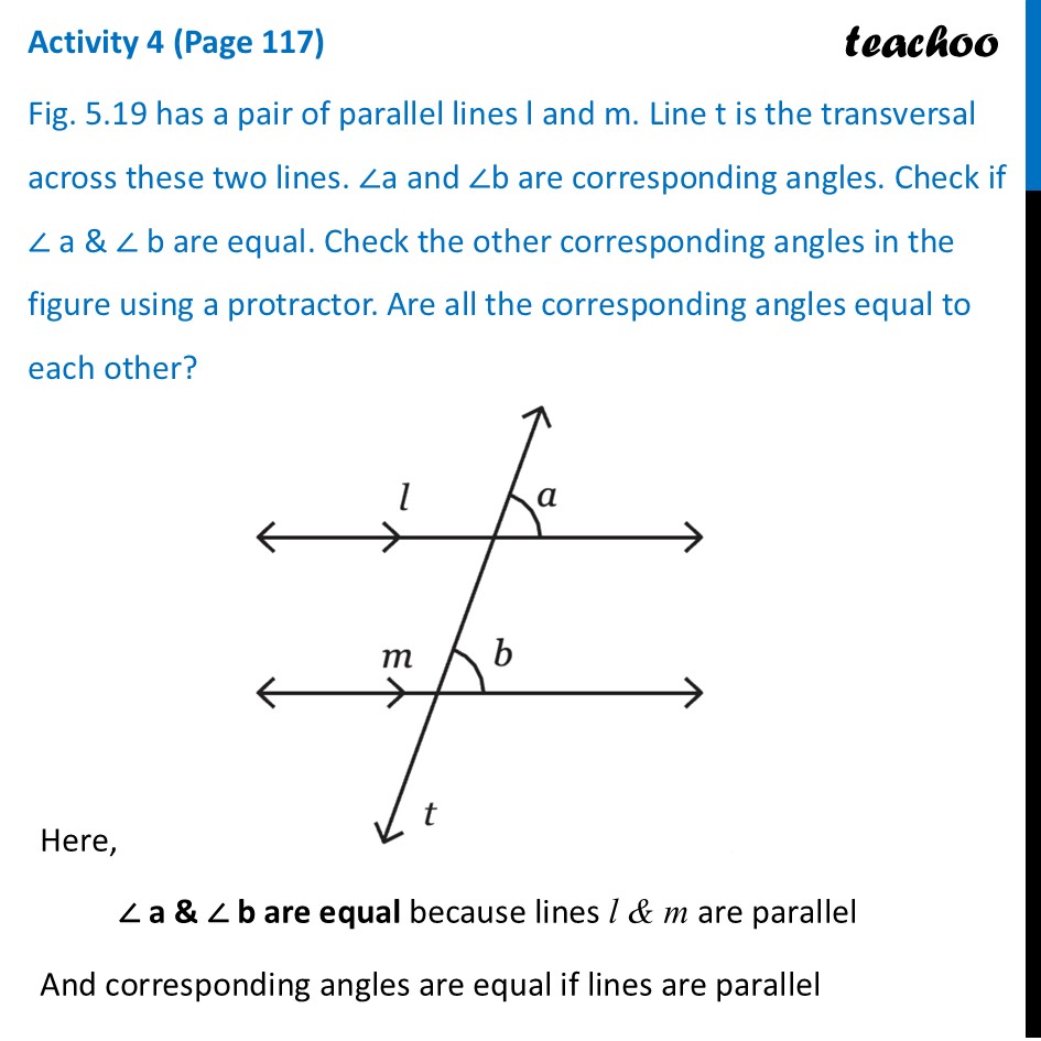 Activity 4 (Page 117) - Maths - Parallel and Intersecting Lines - Corresponding Angles