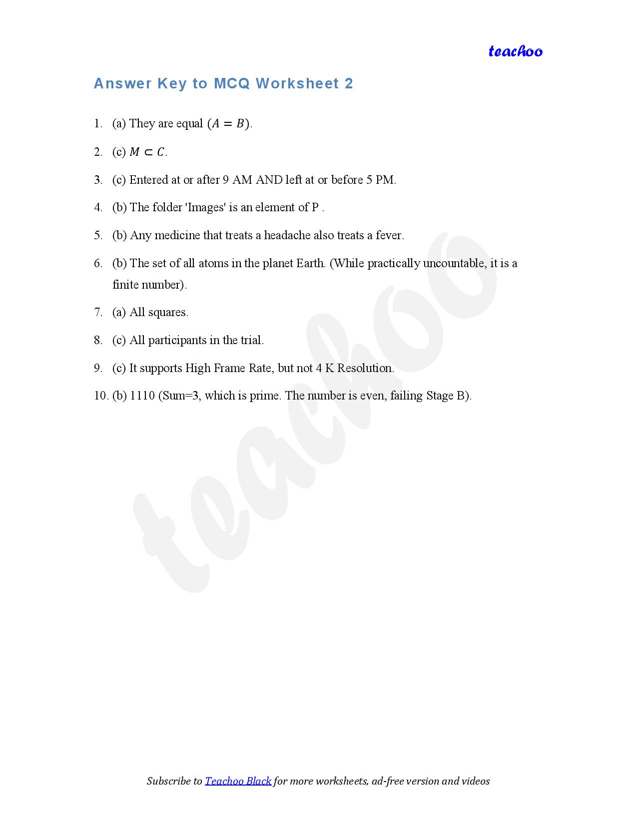 part 6 - MCQ - Worksheet 2 - Teachoo Questions - MCQs - Serial order wise - Chapter 1 Class 11 Sets
