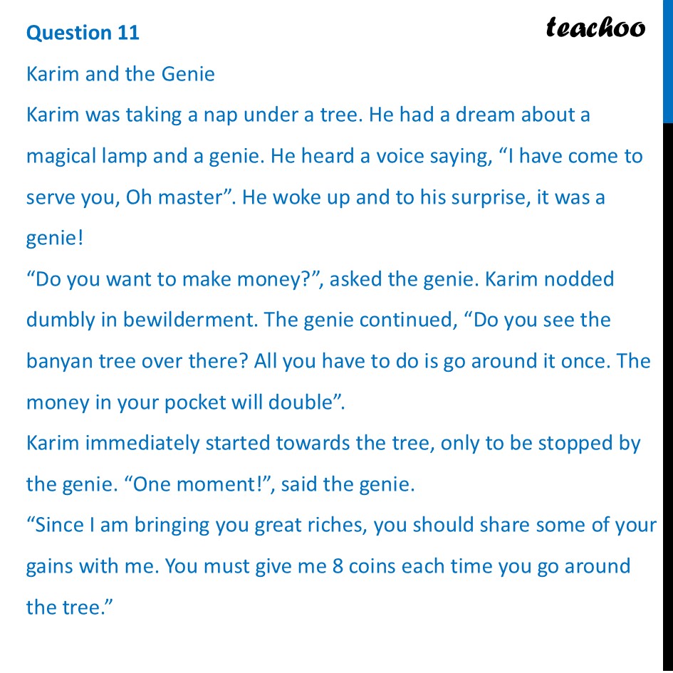 Karim was taking a nap under a tree. He had a dream about a magical - Figure it out - Page 145-147