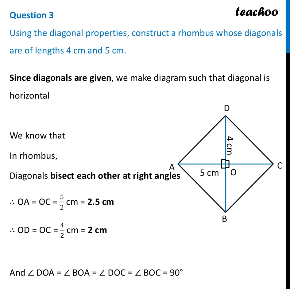 Using the diagonal properties, construct a rhombus whose diagonals - Figure it out - Page 102