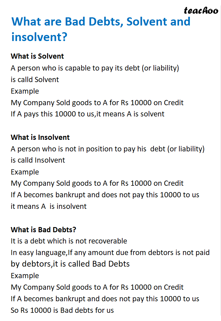 [Class 11 Accountancy] What are Bad Debts, Solvent and Insolvent? - Chapter 1 - Introduction to Accounting