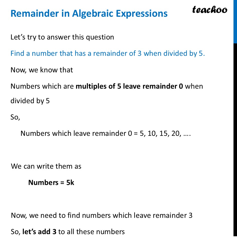 Remainder in Algebraic Expressions - Examples + Worksheet [Teachoo] - What Remains?