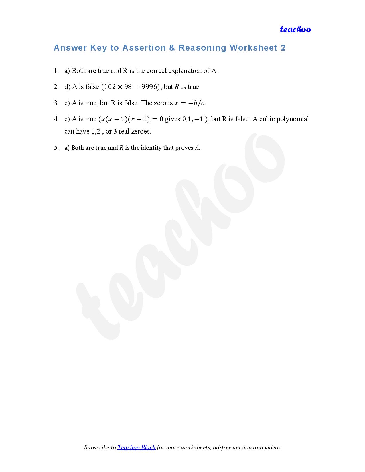 part 4 - Assertion Reasoning - Worksheet 2 - Teachoo Questions - Assertion Reasoning - Serial order wise - Chapter 2 Class 9 Polynomials