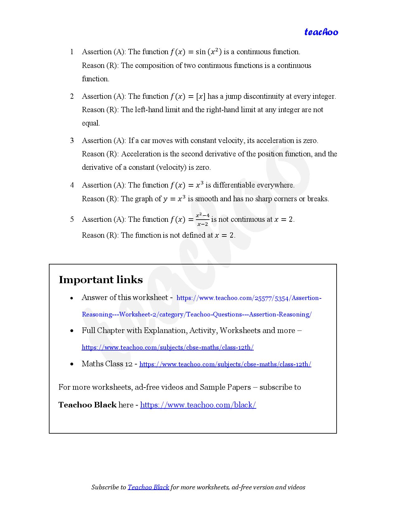 part 2 - Assertion Reasoning - Worksheet 2 - Teachoo Questions - Assertion Reasoning - Serial order wise - Chapter 5 Class 12 Continuity and Differentiability