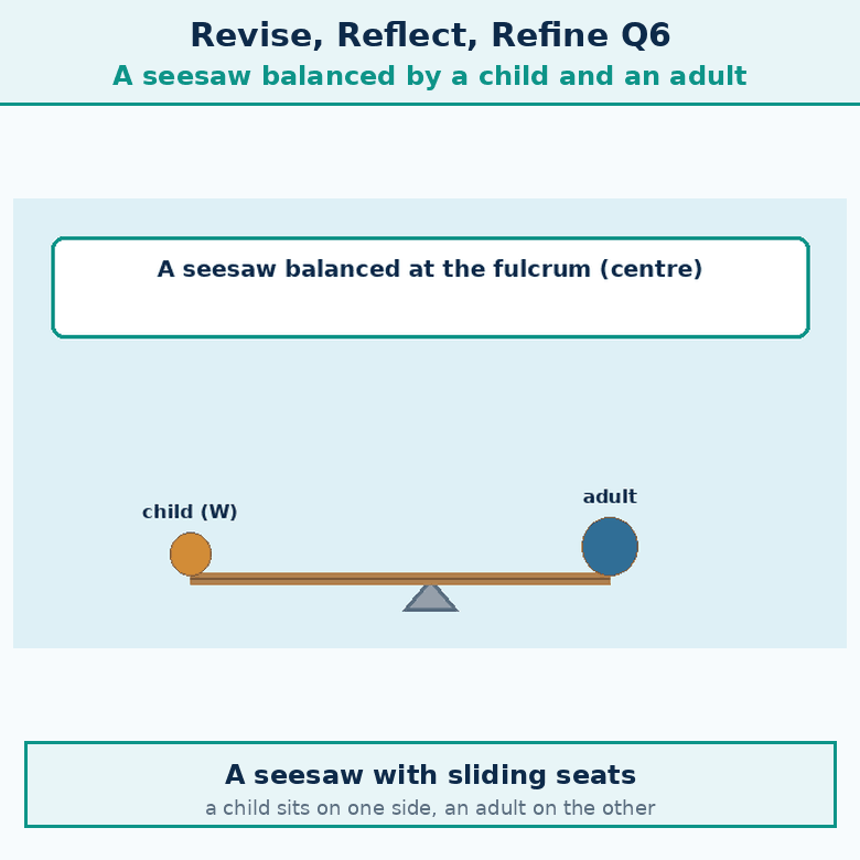 Animation for "What are the classes of Levers". A short looping GIF, three or four beats, drawn in the flat classroom style of the chapter. Beat 1 — Levers can be of three classes depending upon the relative positions of effort, fulcrum and load. (Ready to Go Beyond, page 135). Label every arrow and quantity, name the direction each force or motion acts in, and hold the last frame for a moment before the loop starts again.