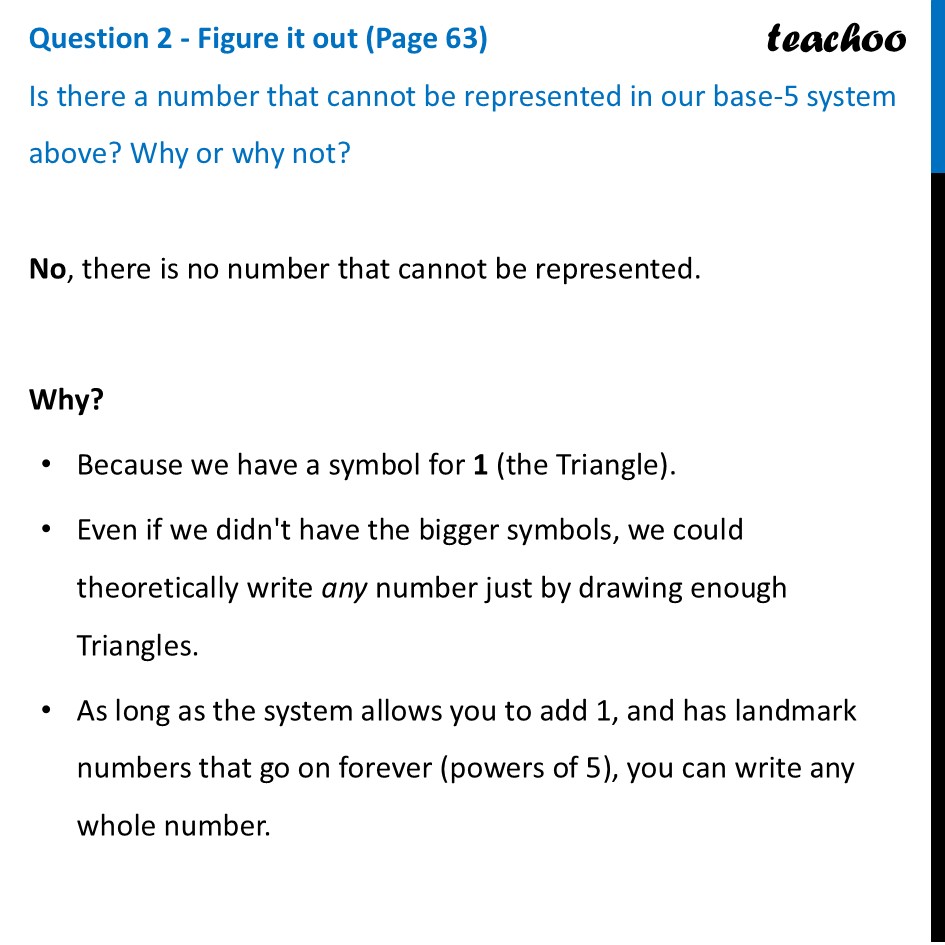 Is there a number that cannot be represented in our base-5 system - Variations on the Egyptian System and the Notion of Base
