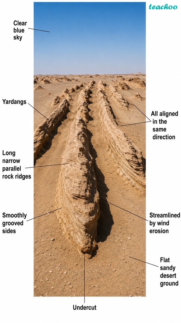 Fig. 2.21 — Yardang shown clearly as wind-shaped ridges in a desert.