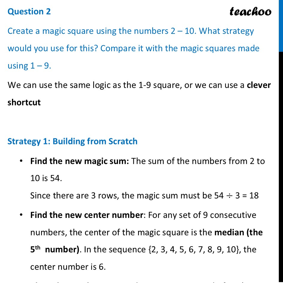 Create a magic square using the numbers 2 – 10. What strategy would - Figure it out - Page 136