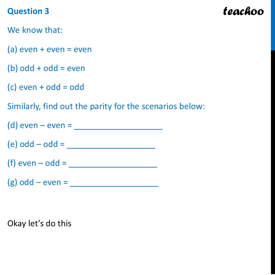 [Class 7] We know that: (a) even + even = even, (b) odd + odd = even - Figure it out - Page 131