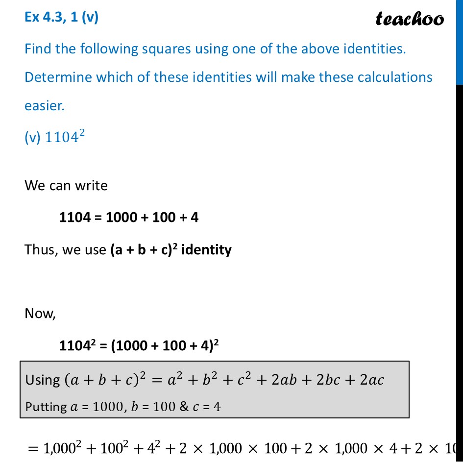 part 9 - Ex 4.3, 1 - Exercise Set 4.3 - Chapter 4 Class 9 - Exploring Algebraic Identities (Ganita Manjari I) - Class 9
