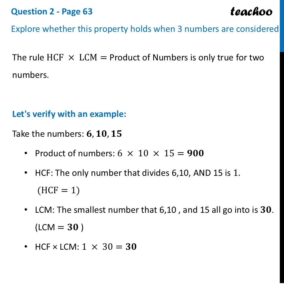 Explore whether this property holds when 3 numbers are considered - Property Involving both the HCF and the LCM
