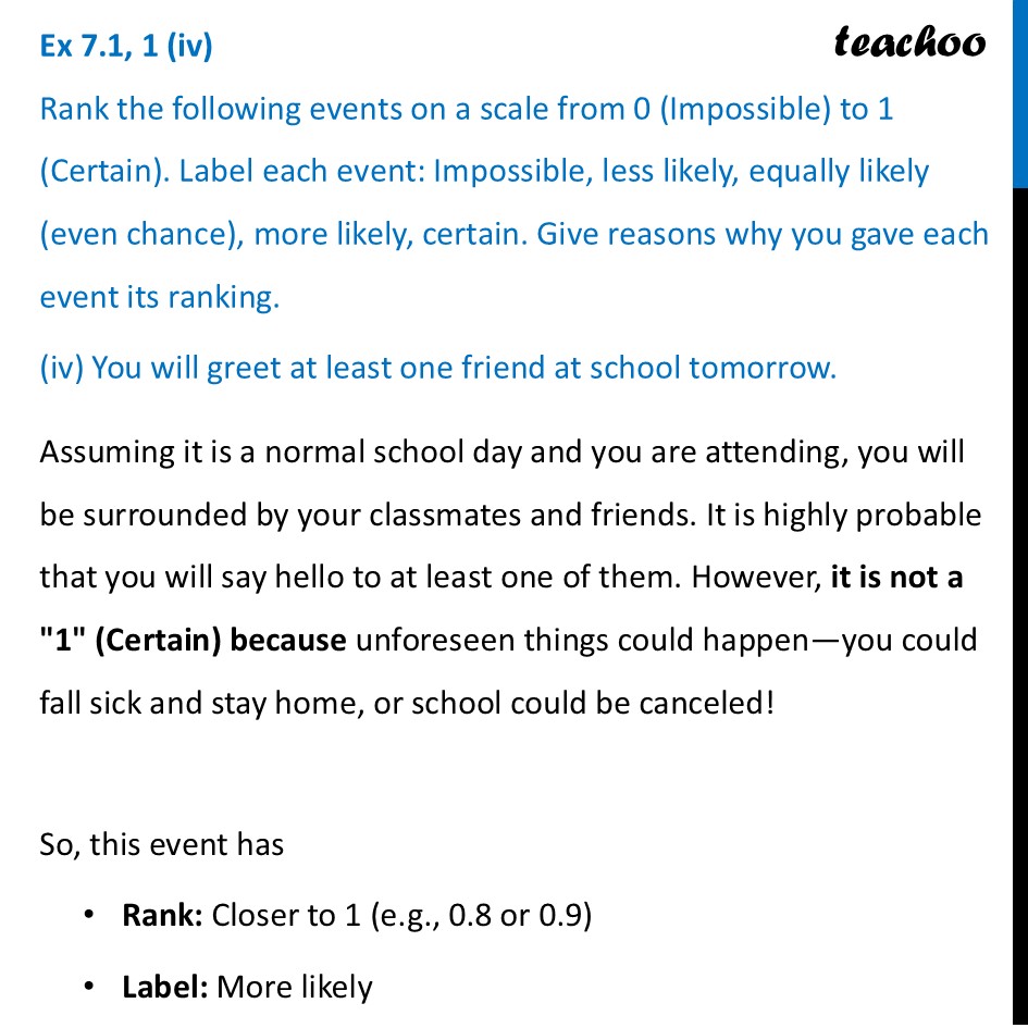 part 4 - Ex 7.1, 1 - Exercise Set 7.1 - Chapter 7 - The Mathematics of Maybe: Introduction to Probability - Class 9