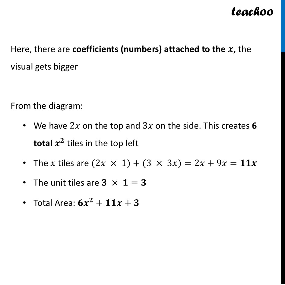 part 2 - Algebra Tiles for (2x + 3) and (3x + 1) - Factorisation Using Algebra Tiles - Chapter 4 Class 9 - Exploring Algebraic Identities (Ganita Manjari I) - Class 9