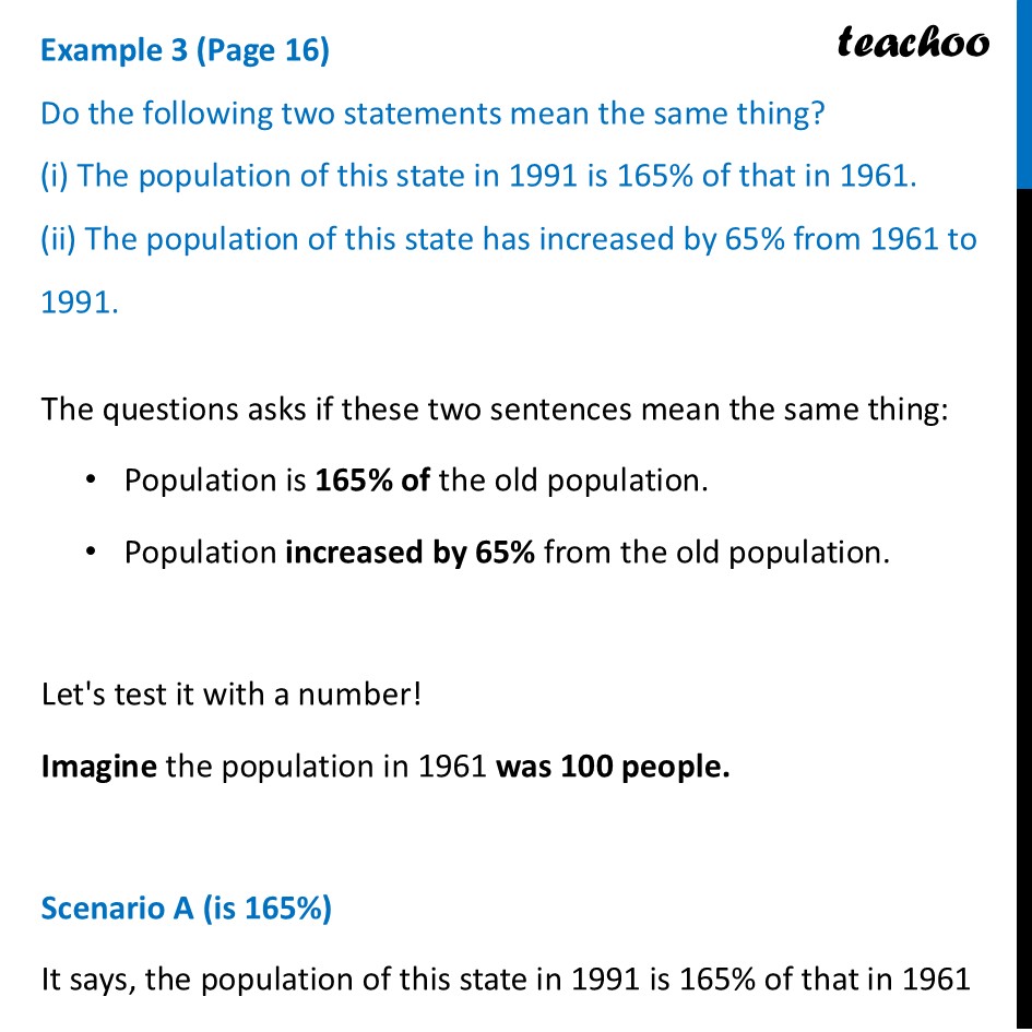 [Class 8] The population of this state in 1991 is 165% of that in 1961 - Percentage Increase or Decrease
