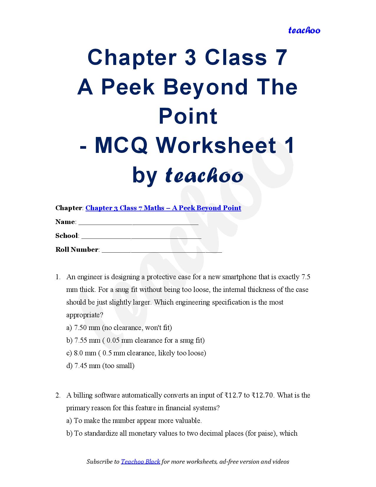 A Peek Beyond The Point MCQs – Download PDF Worksheet - Class 7 Maths - Teachoo Questions - MCQs