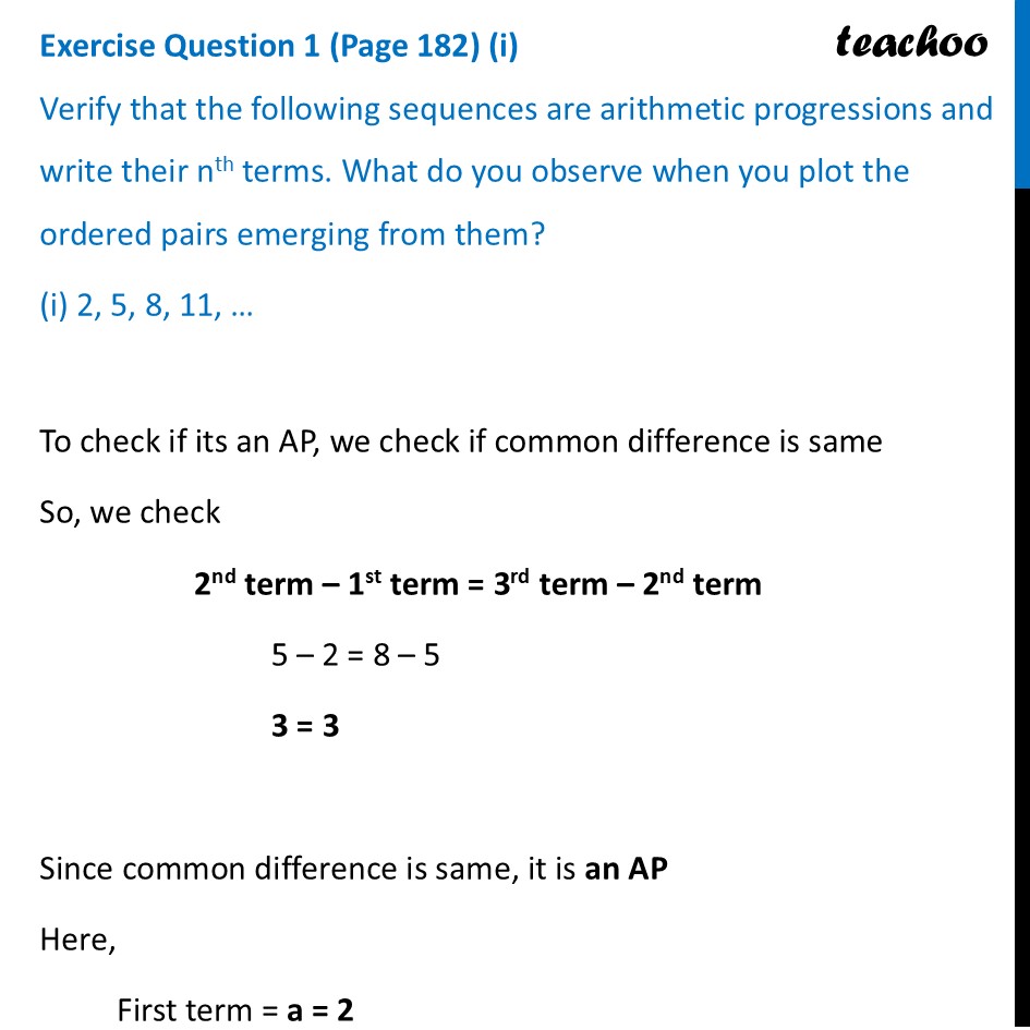 Verify that the following sequences are arithmetic progressions - Visualising an AP