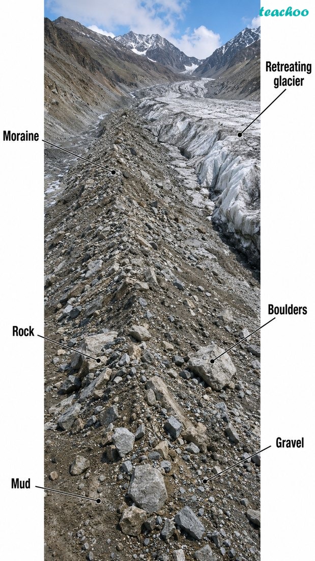 Fig. 2.19 — Moraine shown clearly as a ridge or heap of glacial deposits left by a glacier.