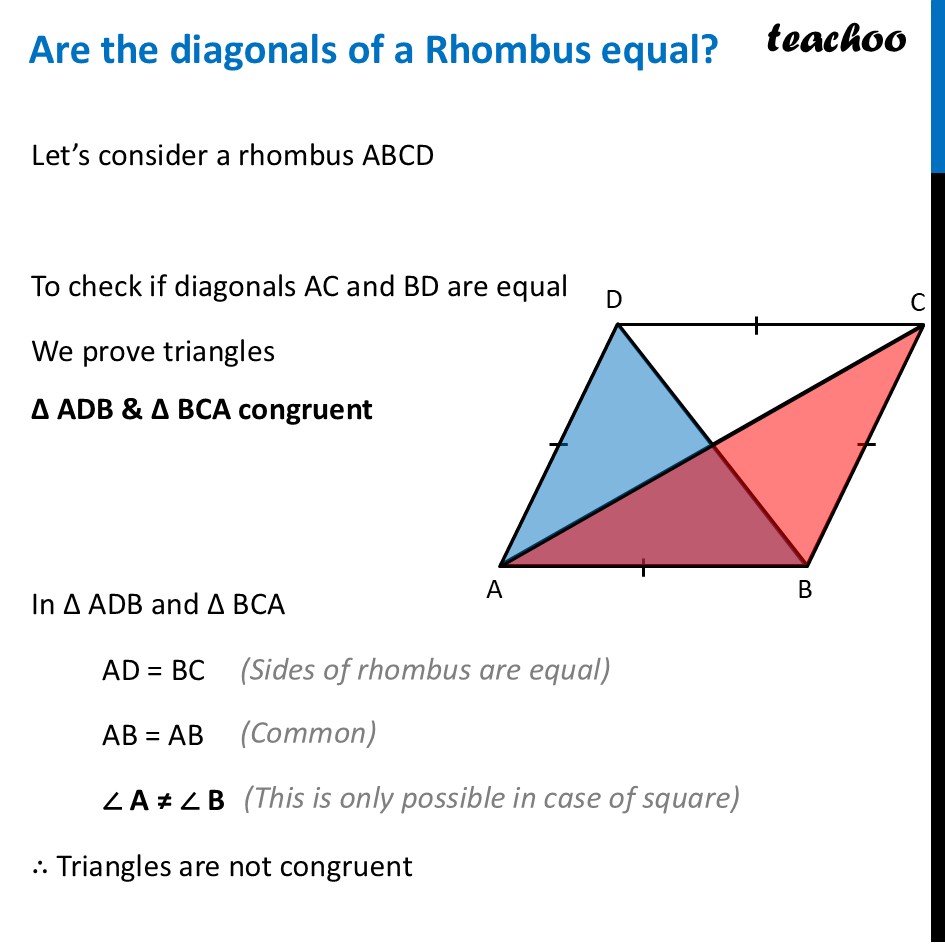 Are the diagonals of a Rhombus equal? [Ganita Prakash Class 8] - Rhombus