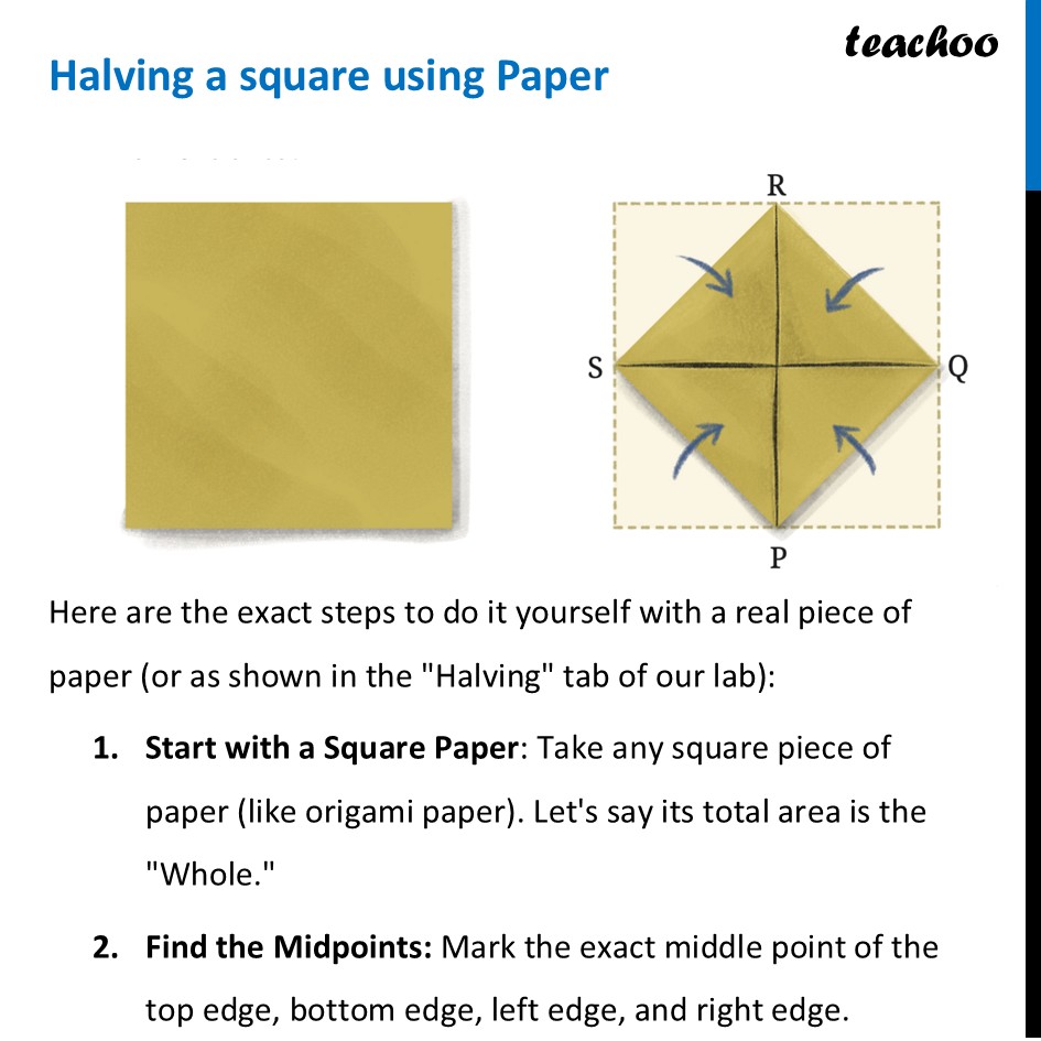 Halving a square using Paper - Steps [Class 8 Ganita Prakash II] - Halving a square