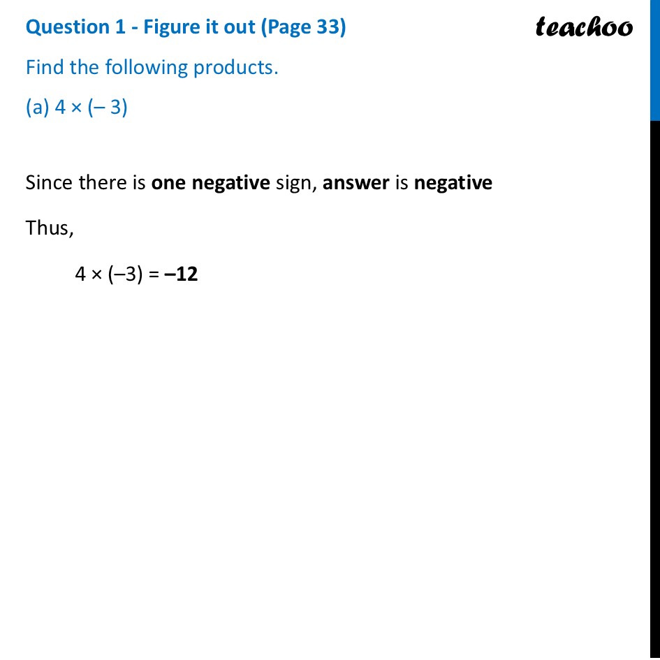 Find the following products. (a) 4 × (– 3) - Ganita Prakash Part 2 - Patterns in Integer Multiplication