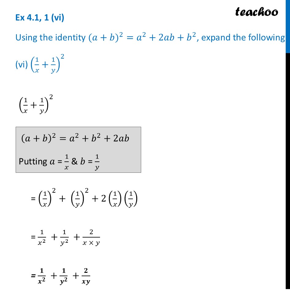 part 6 - Ex 4.1, 1 - Exercise Set 4.1 - Chapter 4 Class 9 - Exploring Algebraic Identities (Ganita Manjari I) - Class 9