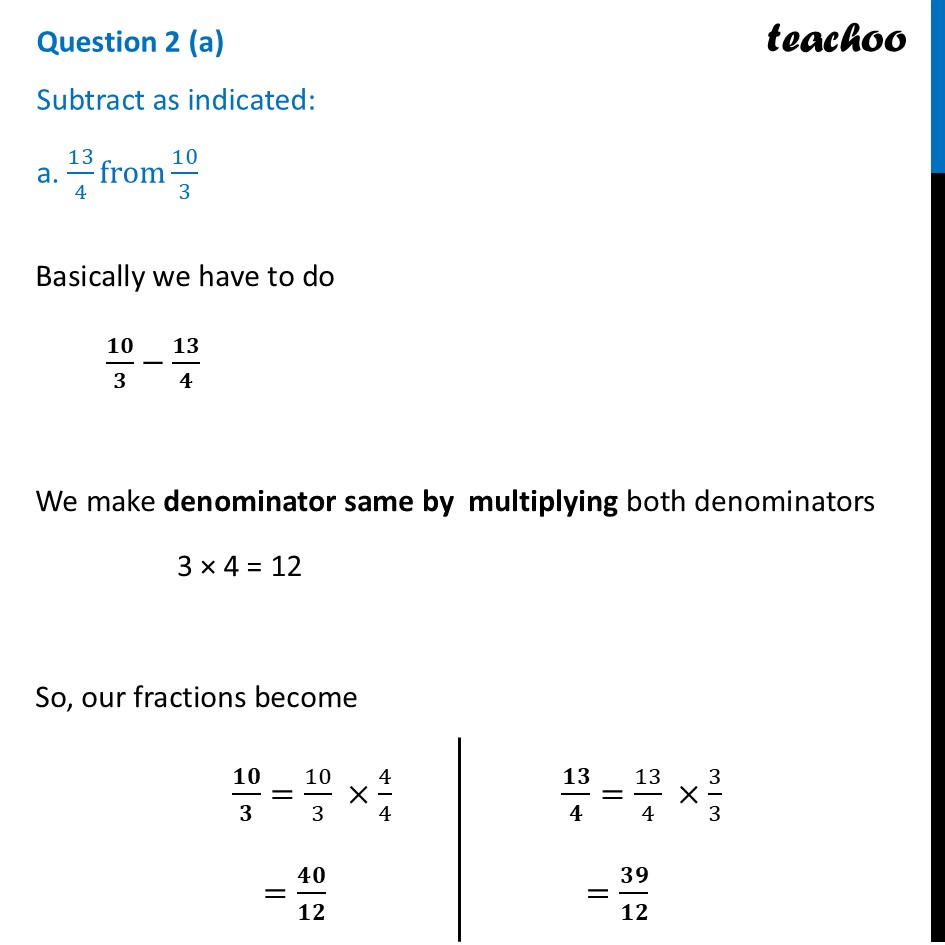 [Ganita Prakash] Subtract as indicated: 13/4 from 10/3 - Figure it out - Figure it out - Page 182