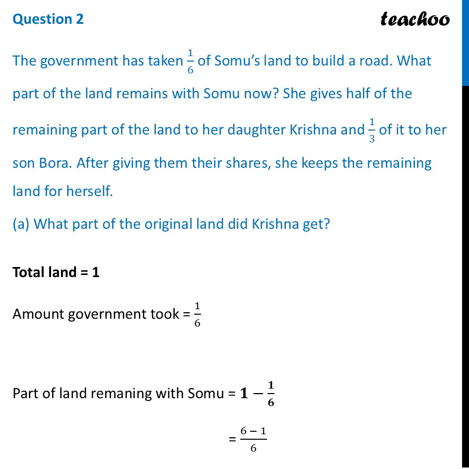 [Maths] The government has taken 1/6 of Somu’s land to build a road - Figure it out - Page 183, 184