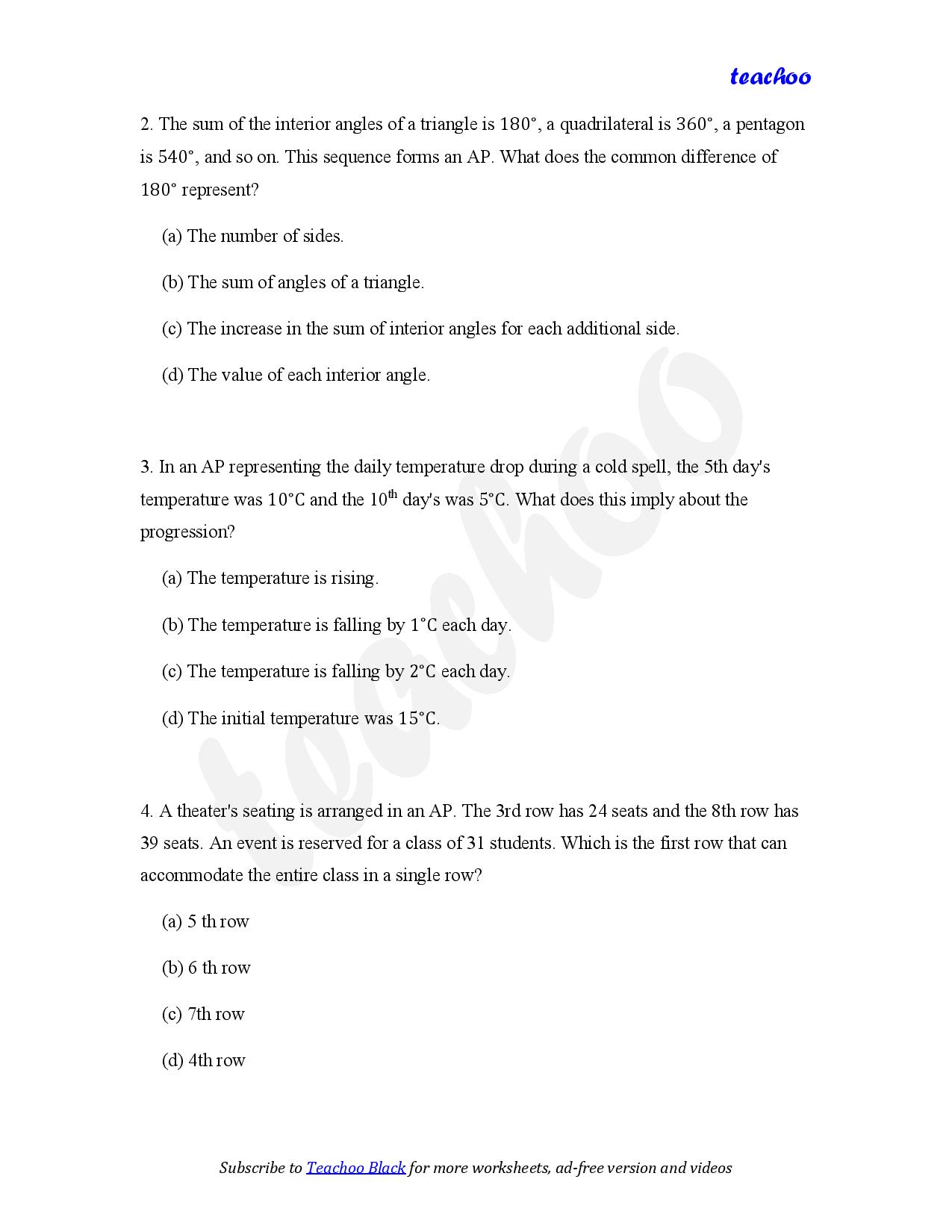 part 2 - MCQ - Worksheet 2 - Teachoo Questions - MCQs - Serial order wise - Chapter 5 Class 10 Arithmetic Progressions