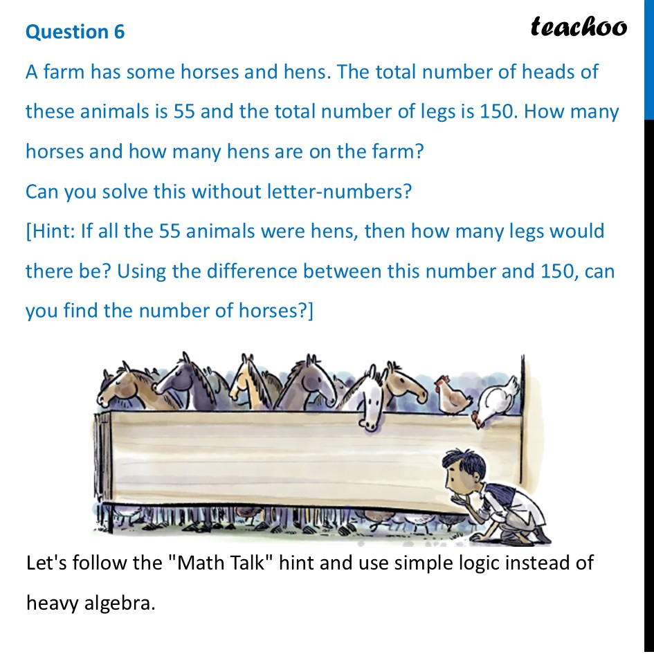 A farm has some horses and hens. The total number of heads of these - Figure it out - Page 145-147