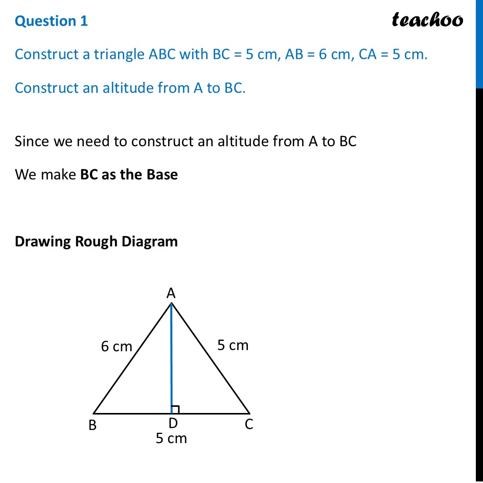Construct a triangle ABC with BC = 5 cm, AB = 6 cm, CA = 5 cm - Figure it out - Page 170, 171