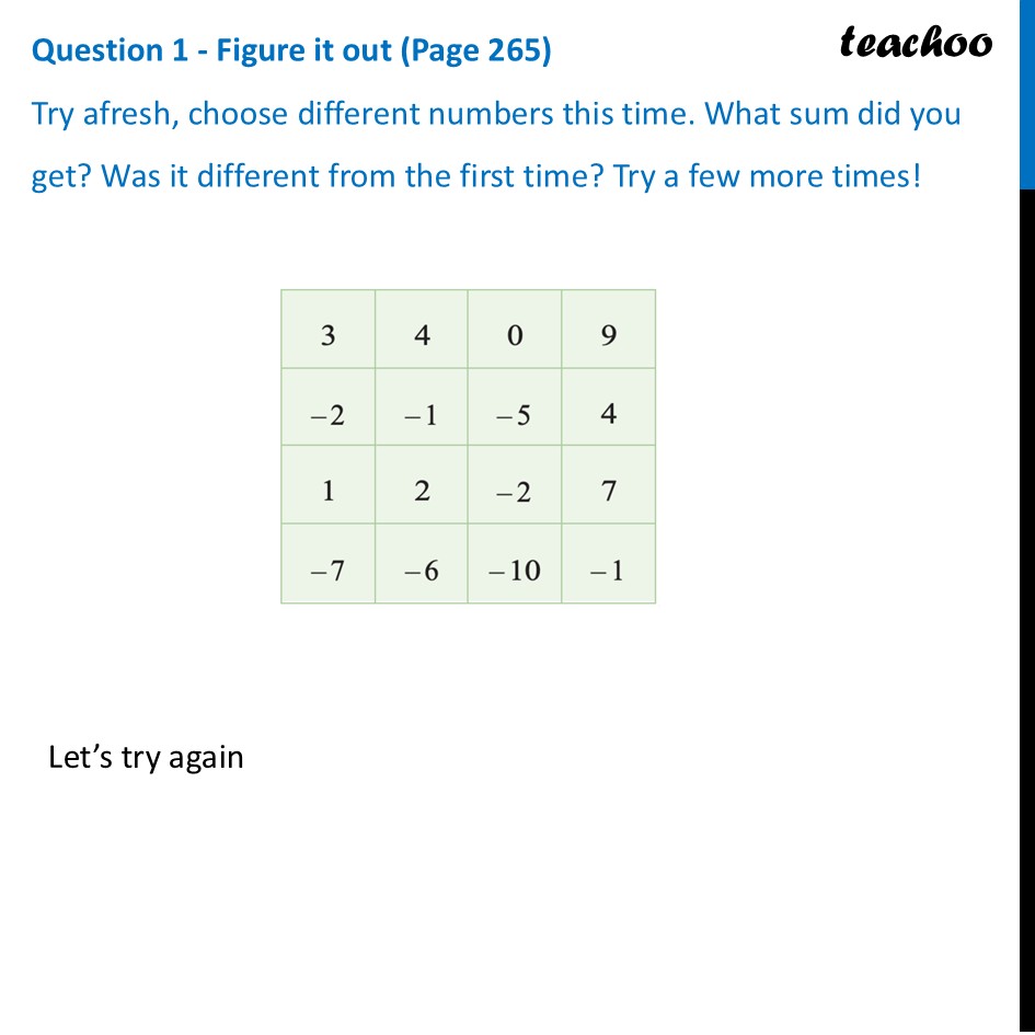 Try afresh, choose different numbers this time. What sum did you get? - Amazing Grid