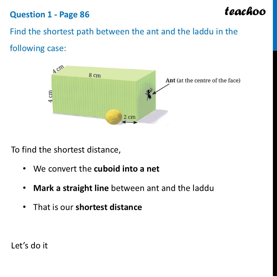 Find the shortest path between the ant and the laddu in the following - Shortest Paths on a Cube