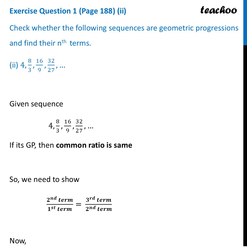 part 3 - Exercise Question 1 (Page 188) - Geometric Progressions - Chapter 8 - Predicting What Comes Next: Exploring Sequences & Progress - Class 9