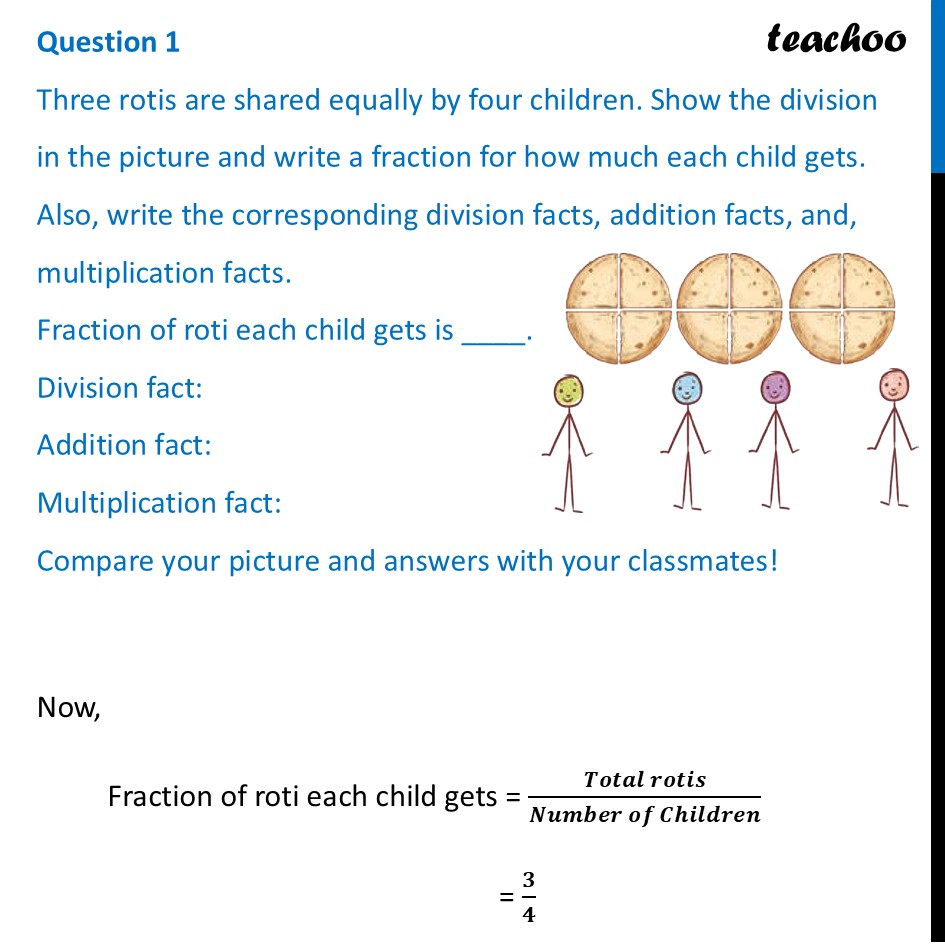 Three rotis are shared equally by four children. Show the division - Figure it out - Page 166