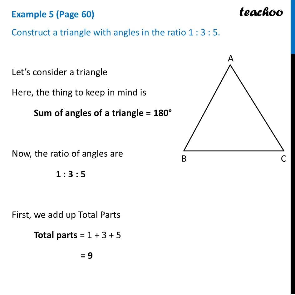 [Class 8] Construct a triangle with angles in the ratio 1 : 3 : 5 - Dividing a Whole in a Given Ratio