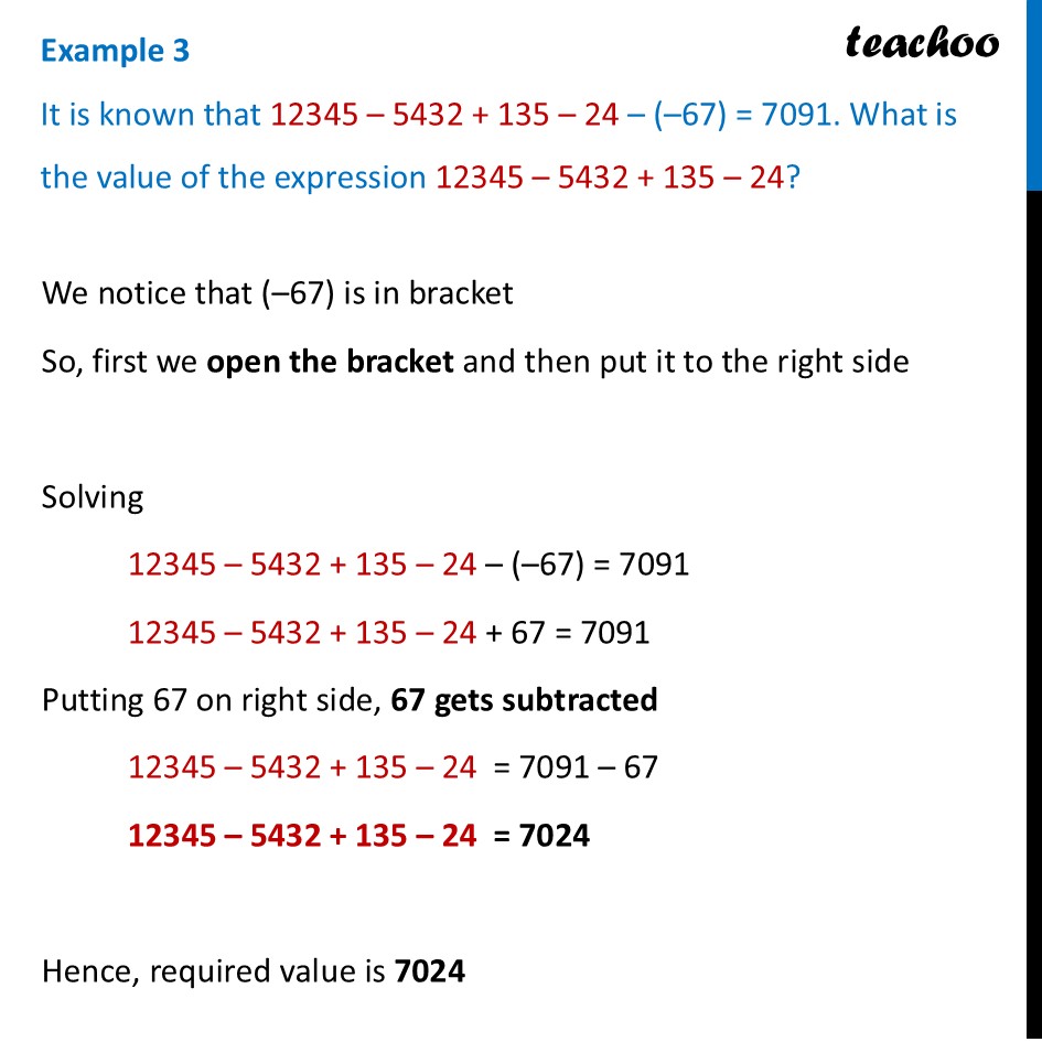 It is known that 12345 – 5432 + 135 – 24 – (–67) = 7091 [Ganita 2] - Solving Equations