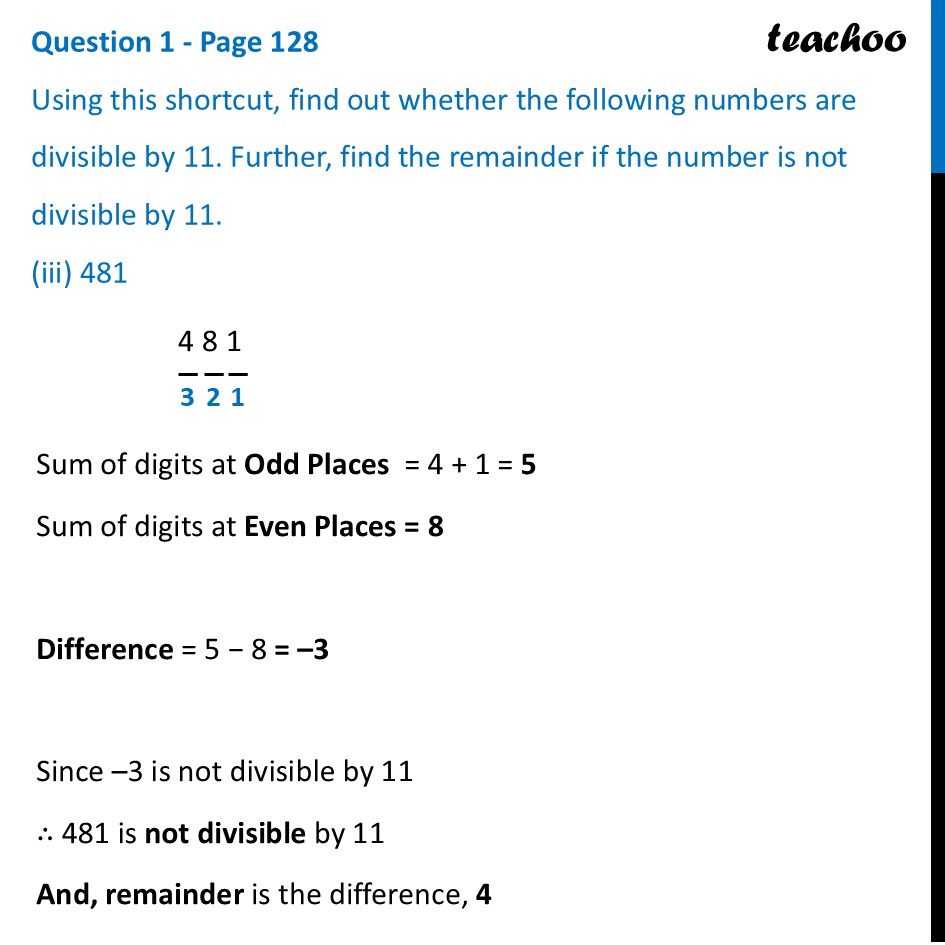 part 3 - Question 1 - Page 128 - Shortcut for Divisibility by 11 - Chapter 5 Class 8 - Number Play (Ganita Prakash) - Class 8 (Ganita Prakash - 1, 2 & Old NCERT)