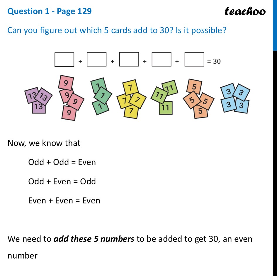 [Class 7] Can you figure out which 5 cards add to 30? Is it possible? - Parity