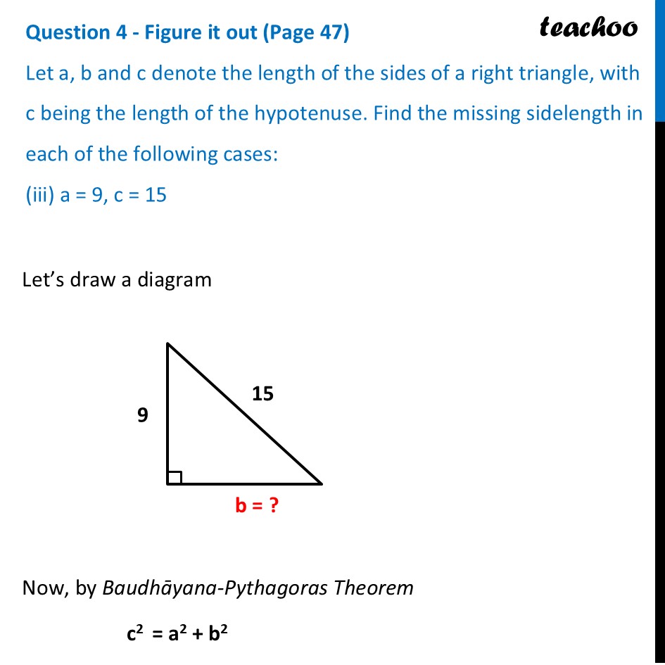 part 5 - Question 4 - Figure it out (Page 47) - Baudhāyana’s Theorem on Right-angled triangles - Chapter 2 Class 8 - The Baudhayana-Pythagoras Theorem (Ganita Part 2) - Class 8 (Ganita Prakash - 1, 2 & Old NCERT)