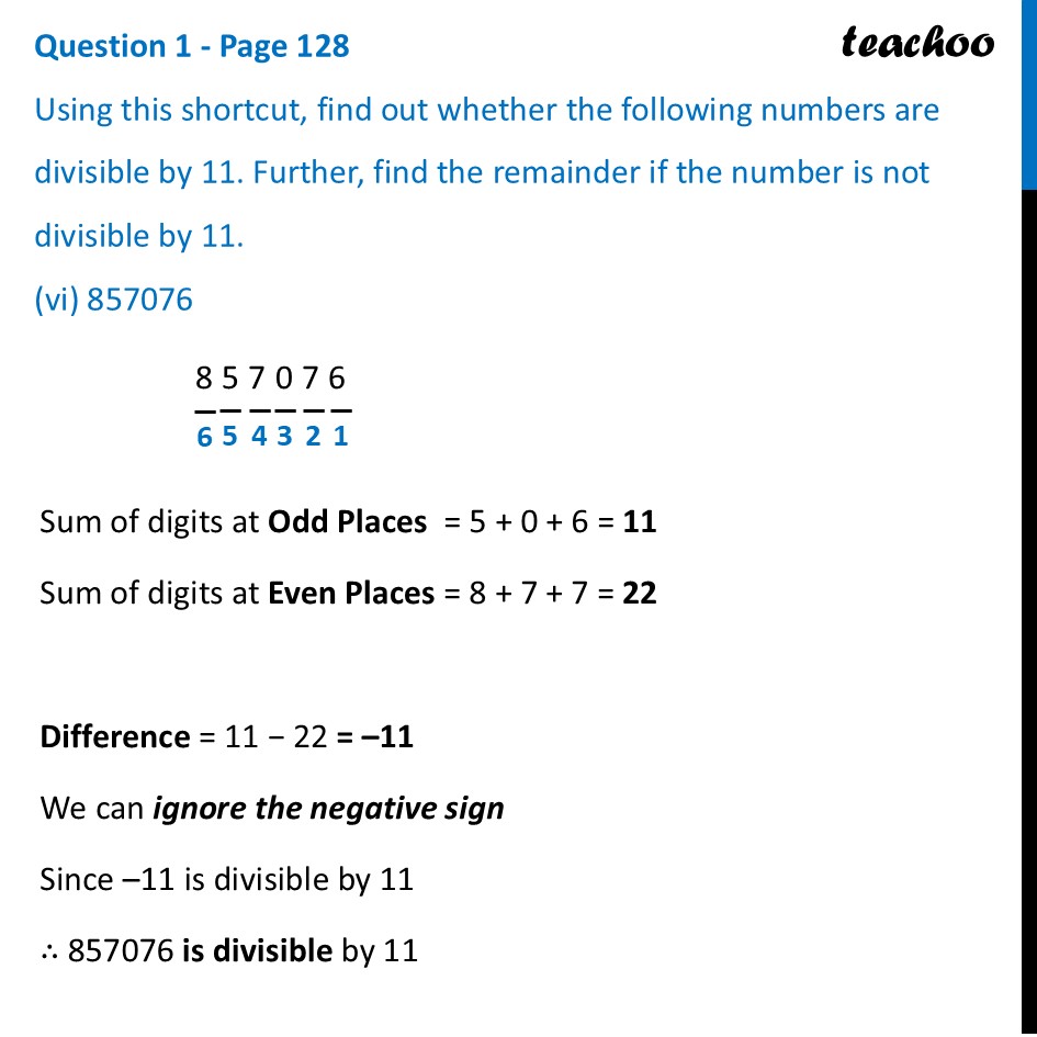 part 6 - Question 1 - Page 128 - Shortcut for Divisibility by 11 - Chapter 5 Class 8 - Number Play (Ganita Prakash) - Class 8 (Ganita Prakash - 1, 2 & Old NCERT)