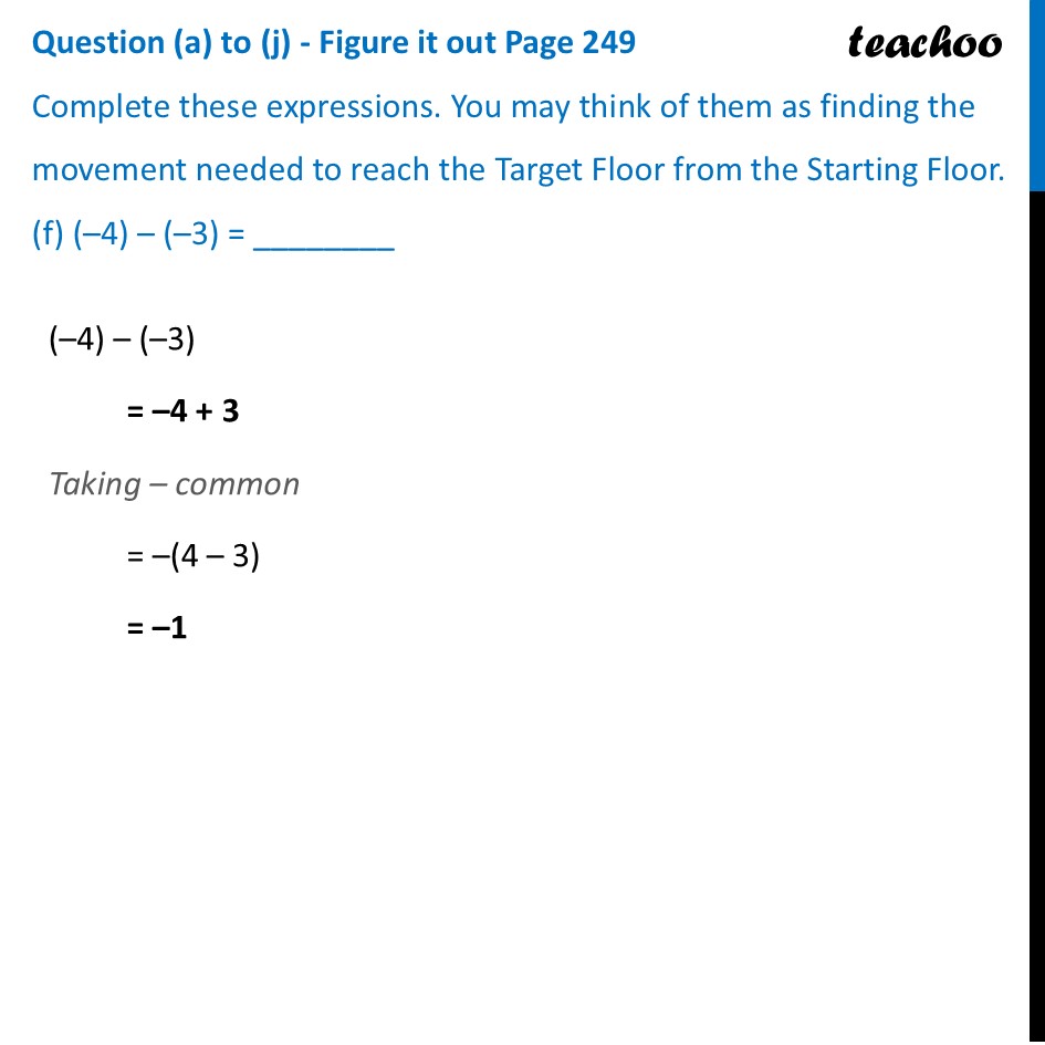 part 6 - Question (a) to (j) - Figure it out Page 249 - Subtraction of Integers - Chapter 10 Class 6 - The other side of Zero (Ganita Prakash) - Class 6 (Ganita Prakash & Old NCERT)