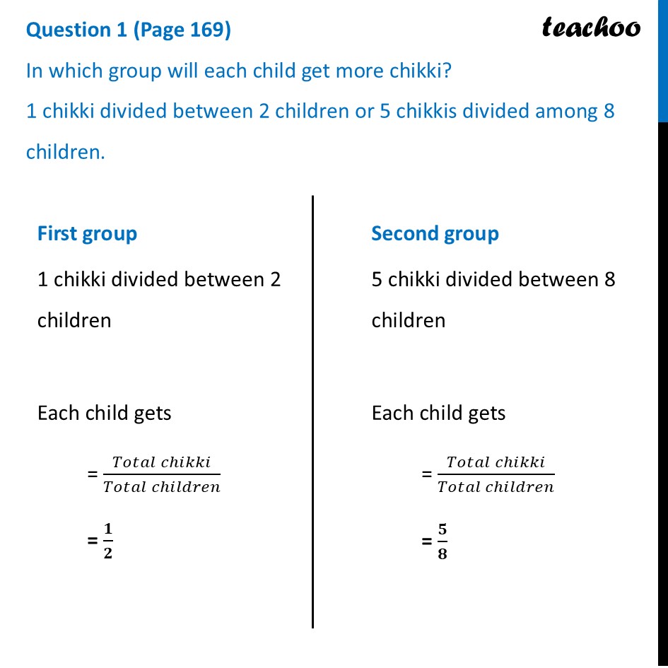 [Ganita Prakash] In which group will each child get more chikki? - Questions - Page 168 to 172