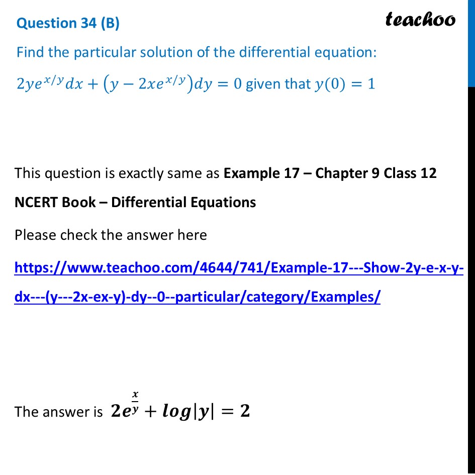 Find the particular solution of the differential equation: 2𝑦𝑒^(𝑥/ - CBSE Class 12 Sample Paper for 2026 Boards