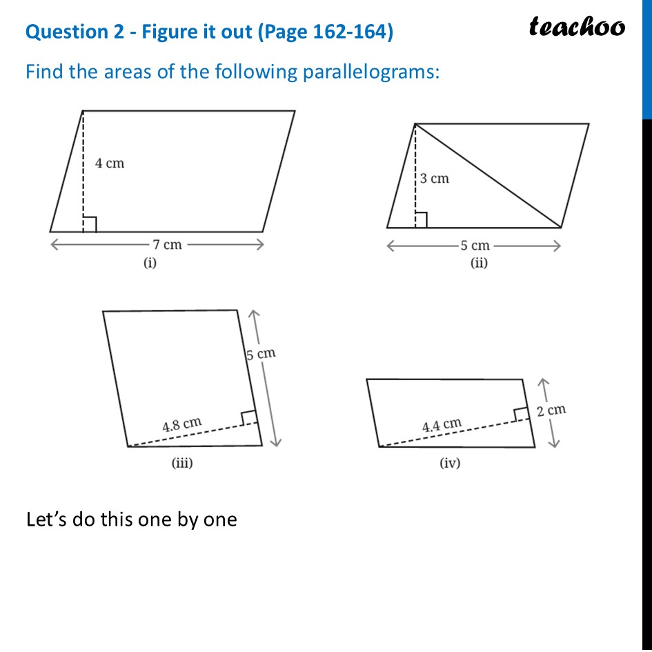 Find the areas of the following parallelograms [Ganita Prakash II] - Area of Parallelogram