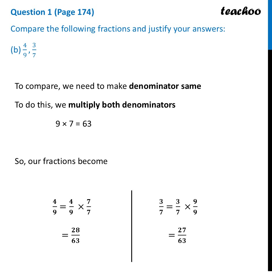 part 3 - Question 1 (Page 174) - Comparing Fractions - Chapter 7 Class 6 - Fractions (Ganita Prakash) - Class 6 (Ganita Prakash & Old NCERT)