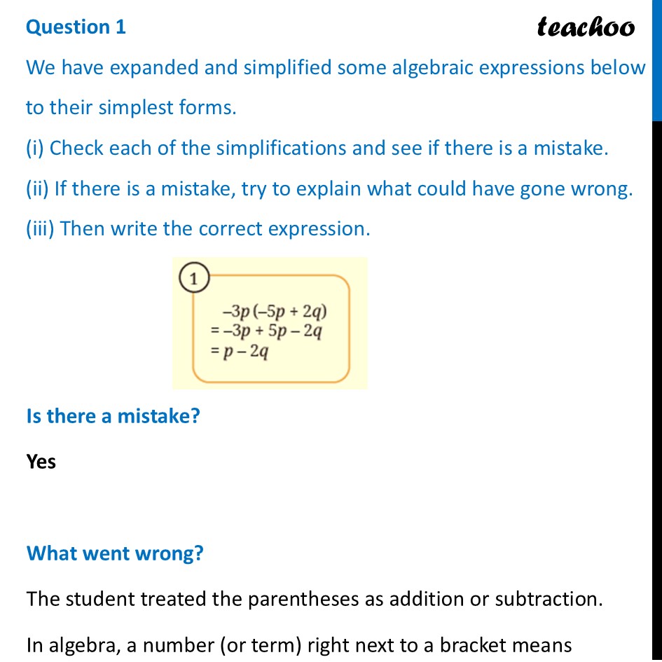 [Maths] We have expanded and simplified some algebraic expressions - Mind the Mistake, Mend the Mistake